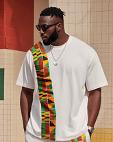 Big Boys June Festival Black History African White Bottom Yellow Green Kent Cloth Printed Short Sleeve Trousers Suit